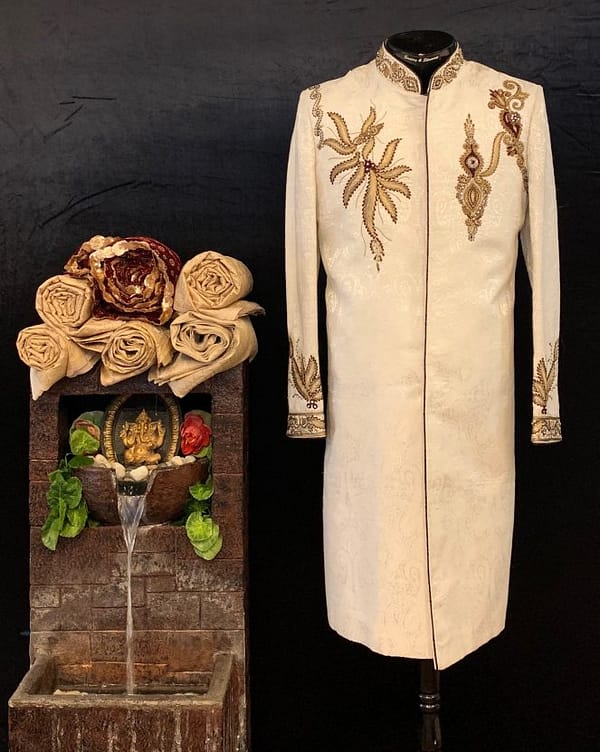 Ivory Silk Brocade Sherwani
