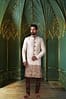 Ivory Brocade Silk Designer Wedding Sherwani - Image 2