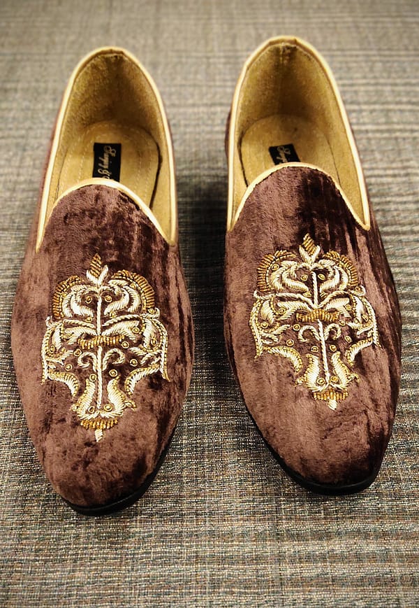 Designer Velvet Embroidered Slip-on Shoes - Image 2